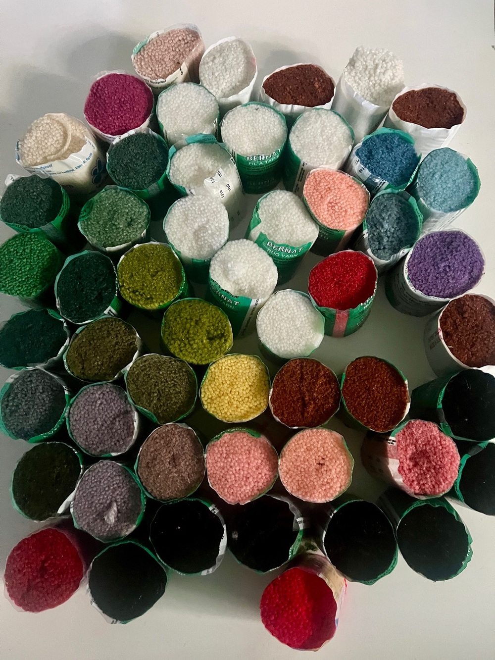 50+ rolls latch Hook Pre-Cut rug Yarn Multicolor mostly Bernat acrylic vtg